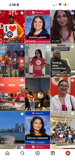 St. Francis College admissions Instagram layout after