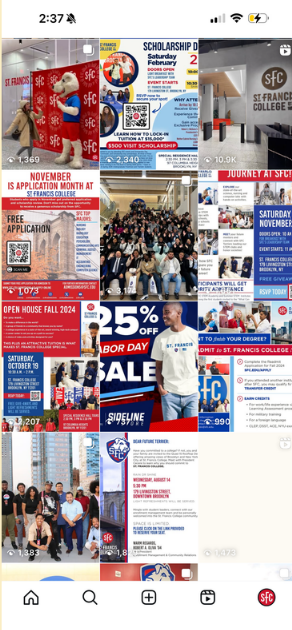 St. Francis College admissions Instagram layout before