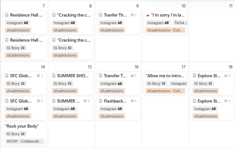 Notion editorial calendar organized by publishing date and channel